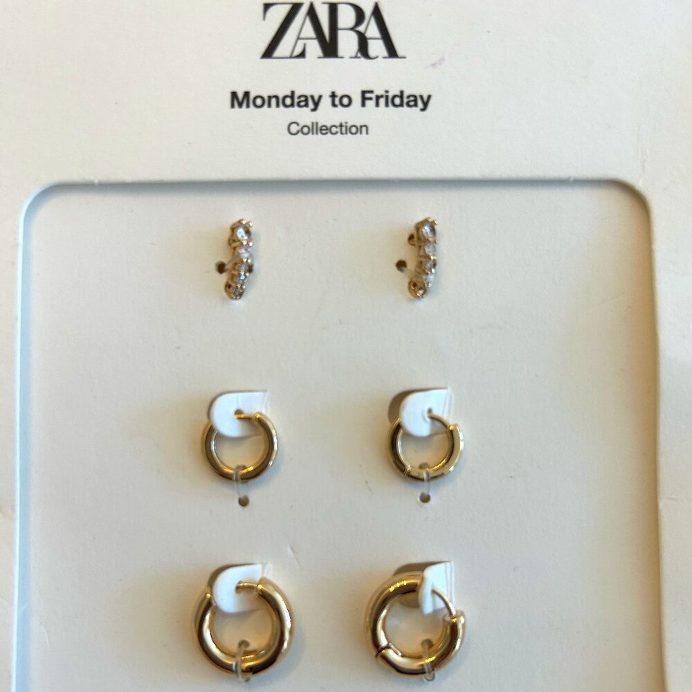 Zara Gold Earrings Set of 3 NEW